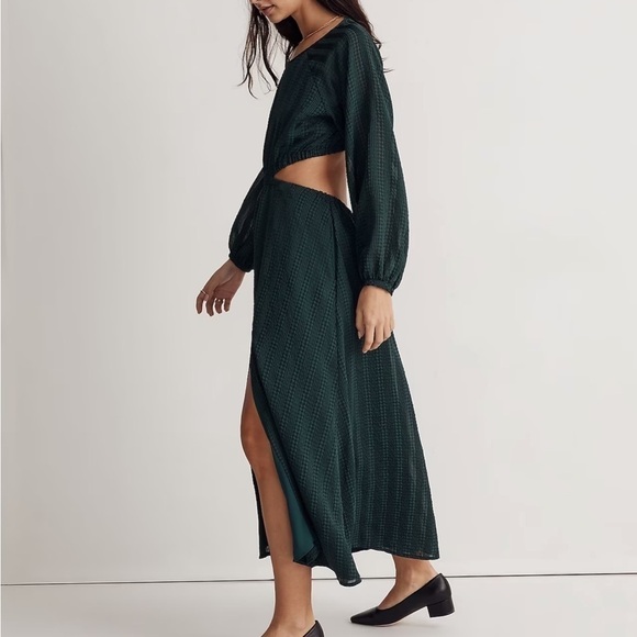 Madewell long sleeve cutout midi dress smoky spruce green - Picture 2 of 6